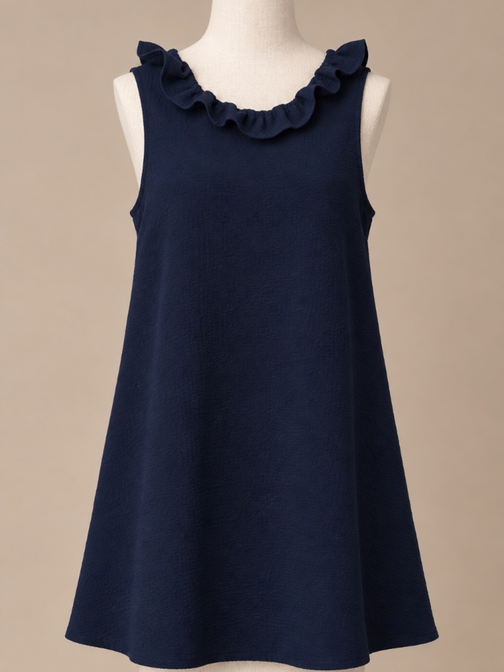 Pomander Place Navy Blue Ruffle Collar Sleeveless Shift Dress XS
